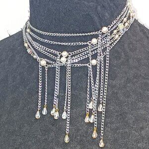 Ferrara  Chain and Crystal Wrap Necklace.